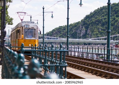 Budapest, Hungary - July 14, 2014: Yellom Tram In Budapest, Capital Of Hungary. Public Transport In Budapest.