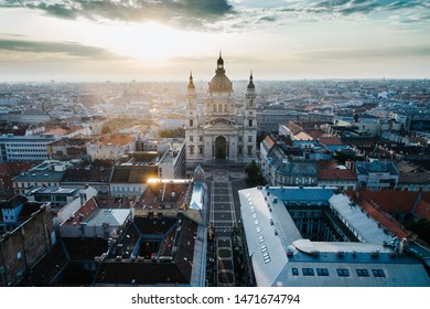 Budapest, Hungary - July 31, 2019: Above, Aerial, Aerial Landscape, Aerial Photography, Architecture, Attraction, Basilica, Bazilika, Buda, Buda Castle, Budapest, Budapest Eye, Building, Capital, Cath