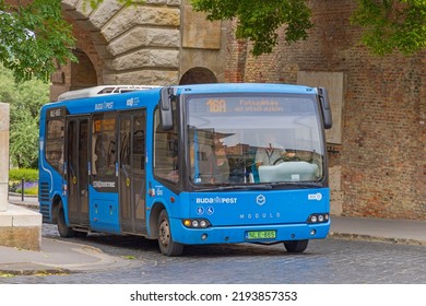 Budapest, Hungary - July 31, 2022: Blue Electric Power Bus Public Transport At Buda Castle.