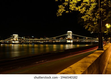 Budapest, Hungary - June 20, 2019: Night View To The Széchenyi Chain Bridge