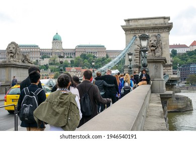 Budapest, Hungary - June 20, 2019: View To The Széchenyi Chain Bridge