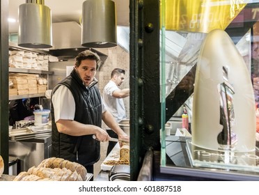 Budapest, Hungary - March 16, 2017: Tamas Szell Chef, 2016 Winner Of Bocuse Dor Cahampionship Euroep Cooking In Newly Opened Restaurant On Hold Street Market.