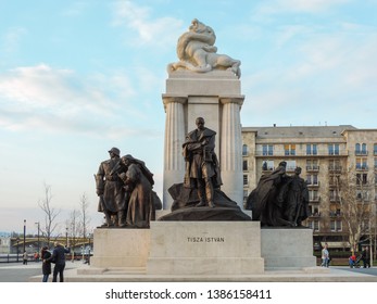 Budapest, Hungary, March 2016 - View Of István Tisza Monument Outside The Budapest Parliament Building