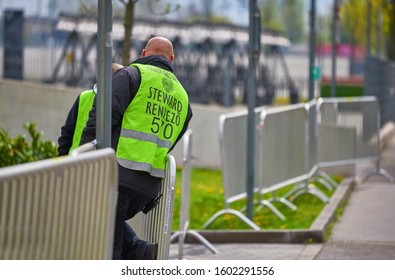 Budapest, Hungary - March 2019: Security Steward At Groupama Arena 