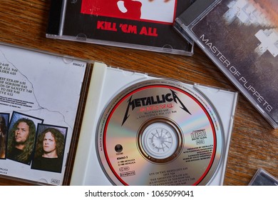 BUDAPEST, HUNGARY - MARCH 21, 2018: Metallica And Justice For All CD Release, One Of The Most Classic Metal Albums From The 80s, In Collection With Other Albums