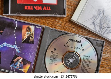 BUDAPEST, HUNGARY - MARCH 21, 2018: Metallica Ride The Lightning CD Release, One Of The Most Classic Metal Albums From The 80s, In Collection With Other Albums