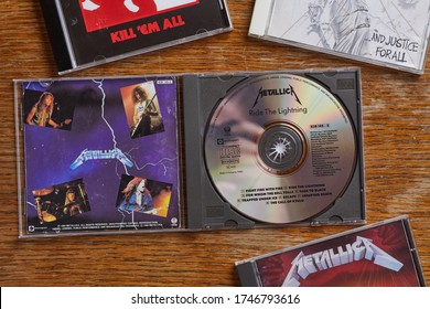 BUDAPEST, HUNGARY - MARCH 21, 2018: Metallica Ride The Lightning CD Release, One Of The Most Classic Metal Albums From The 80s, In Collection With Other Albums