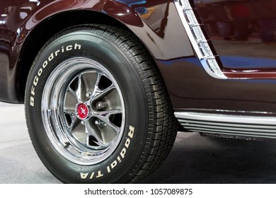 BUDAPEST HUNGARY - MARCH 25, 2018: BF Goodrich Tires On An Old First-generation Ford Mustang