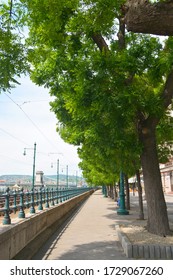 BUDAPEST, HUNGARY - MAY 10, 2020: Duna Corso Is One Of The Most Visited Area In Budapest But Due To The COVID-19 Pandemic, The Street Is Empty