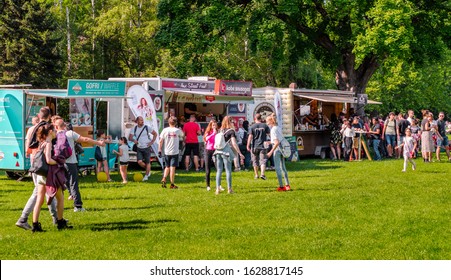 Budapest / Hungary - May 25th, 2019: Food Trucks At Family Sport Day At A Park On The Margit Island.