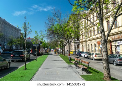Budapest, Hungary - May 28, 2019: Andrassy utca or avenue is one of the main streets of Budapest. Editorial image of Pest in spring