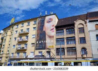 Budapest, Hungary - May 30, 2022: The Poster Of The Film About The Famous Hungarian Swimmer Katinka Hosszú On The Wall Of A Building On Moricz Square