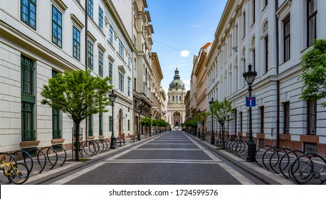 Budapest, Hungary - May 4, 2020: Empty Street In Center Of Budapest Because Of Coronavirus Pandemia.