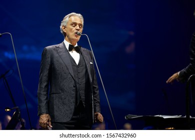 BUDAPEST, HUNGARY - NOVEMBER 17, 2019: Andrea Bocelli Performs At Papp László Budapest Sportaréna