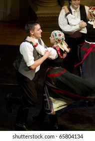 BUDAPEST, HUNGARY - NOVEMBER 19: ELTE University Hungarian Folk Dance Group On The Stage Of ELTE University On November 19, 2010 In Budapest, Hungary.