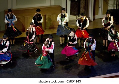 BUDAPEST, HUNGARY - NOVEMBER 19: ELTE University Hungarian Folk Dance Group On The Stage Of ELTE University On November 19, 2010 In Budapest, Hungary.