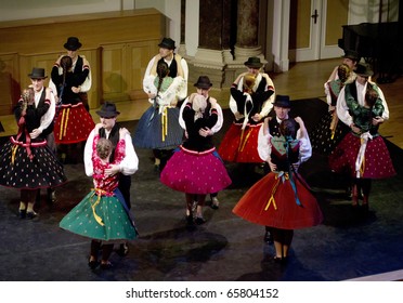 BUDAPEST, HUNGARY - NOVEMBER 19: ELTE University Hungarian Folk Dance Group On The Stage Of ELTE University On November 19, 2010 In Budapest, Hungary.