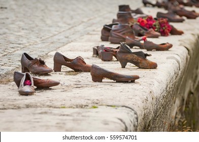 BUDAPEST, HUNGARY. November 25, 2016. The Shoes On The Danube Bank, A Holocaust Memorial On The Danube River Promenade In The Memory Of The Hungarian Jews Killed Here During The Holocaust. Stock Image