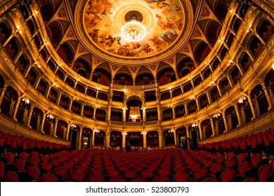 BUDAPEST, HUNGARY- NOVEMBER 27 2016: Interior of the Hungarian Royal State Opera House, considered one of the architect's masterpieces and has the third best acoustics in Europe. 