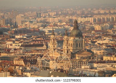 Budapest, Hungary- November 6, 2017: A panoramic view of Budapest City from the Gellert Hill. 