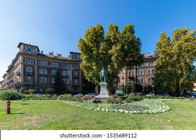 Budapest, Hungary - October 01, 2019: Andrassy Avenue (Hungarian: Andrássy út) Is A Boulevard In Budapest, Hungary, Dating Back To 1872. Szondi Gyorgy Statue In Park.