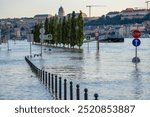 Budapest, Hungary - September 19, 2024: Rising Waters Flood the Highway Outside Budapest