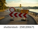 Budapest, Hungary - September 24, 2024: Blocked Carl Lutz RKP Road During Flood Cleanup After Storm Boris.