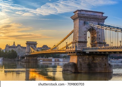 Budapest Hungary, sunrise city skyline at Chain Bridge