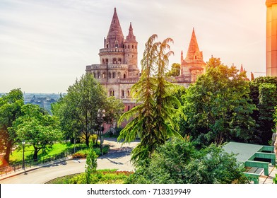 Budapest, Hungary. View Of The Fishermen Bastion In Budapest. Beautiful Morning Urban Landscape In The Capital Of Hungary. Image Filtered With Cross Processed.