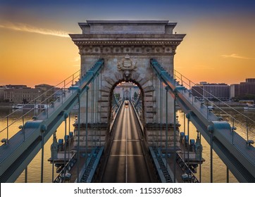 Budapest, Hungary - The world famous Szechenyi Chain Bridge at sunrise