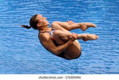 BUDAPEST, HUNGARY-AUGUST 05, 2006: Italian Tania Cagnotto Competes During A Female Diving Race Of The European Swimming Championship In Budapest.