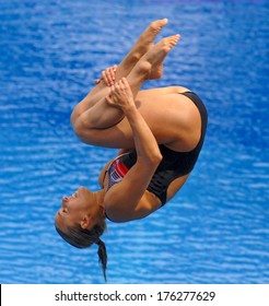 BUDAPEST, HUNGARY-AUGUST 05,2006: Italian Tania Cagnotto Diving Into Water During The European Swimming Championship In Budapest.