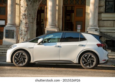 Budapest, Hungary-July 2021:VOLKSWAGEN ID.3 COMPACT Electric Car In The Urban Space Budapest