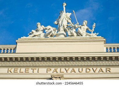 Budapest Keleti (Eastern) station (Hungarian: Keleti pályaudvar) is the main international and inter-city railway terminal in Budapest, Hungary. The Allegorical statue on the top of the facade.