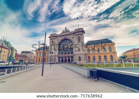 Budapest Keleti Railway Station on the morning with dramatic sky