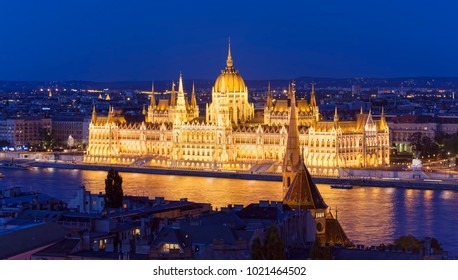 Budapest Parliament Building At Night