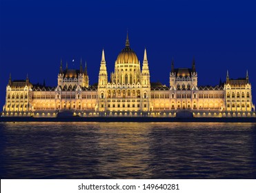 Budapest Parliament In Hungary At Night