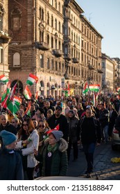 Budapest, Pest  Hungary - 03 13 2022: Political Opposition Movement, Marching For Change Of Regime