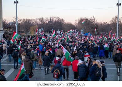 Budapest, Pest  Hungary - 03 13 2022: Political Opposition Movement, Marching For Change Of Regime