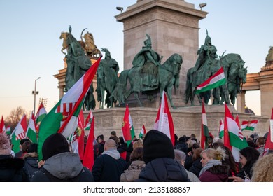 Budapest, Pest  Hungary - 03 13 2022: Political Opposition Movement, Marching For Change Of Regime