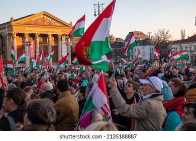 Budapest, Pest  Hungary - 03 13 2022: Political Opposition Movement, Marching For Change Of Regime