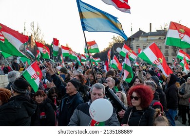 Budapest, Pest  Hungary - 03 13 2022: Political Opposition Movement, Marching For Change Of Regime