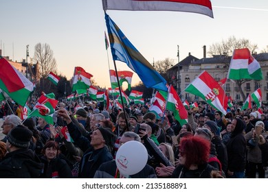 Budapest, Pest  Hungary - 03 13 2022: Political Opposition Movement, Marching For Change Of Regime