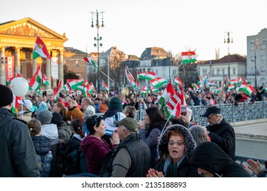 Budapest, Pest  Hungary - 03 13 2022: Political Opposition Movement, Marching For Change Of Regime