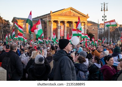 Budapest, Pest  Hungary - 03 13 2022: Political Opposition Movement, Marching For Change Of Regime