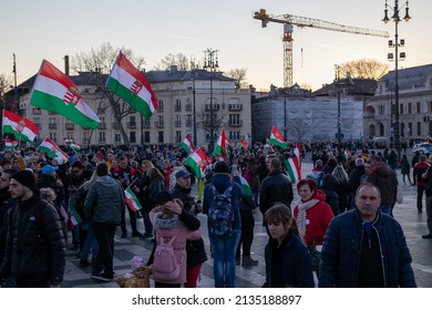 Budapest, Pest  Hungary - 03 13 2022: Political Opposition Movement, Marching For Change Of Regime