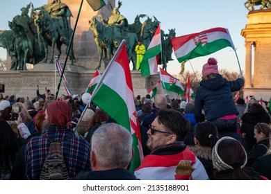 Budapest, Pest  Hungary - 03 13 2022: Political Opposition Movement, Marching For Change Of Regime