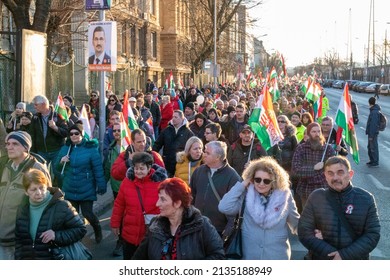 Budapest, Pest  Hungary - 03 13 2022: Political Opposition Movement, Marching For Change Of Regime