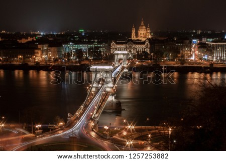 Similar – Image, Stock Photo Chain Bridge and St. Stephen´s Cathedral at night