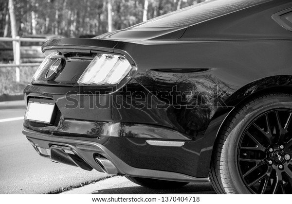 Budapest/Hungary /04.15.2019. Ford Mustang GT black car\
classic USA vehicle\
